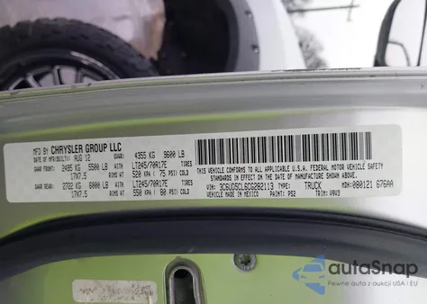 2012 Ram 2500 St z USA, uszkodzony, nr VIN 3C6UD5CL6CG282113